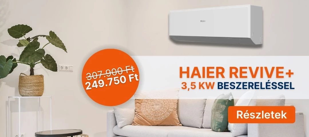 Haier Revive+ inverteres oldalfali klímaszett 3,5 kw beszereléssel csak 249.750 Ft