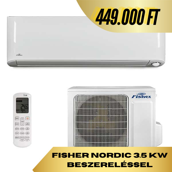 Fisher Nordic Inverteres Oldalfali Mono Split Klíma 3.5KW (FSAIF-NORD-123AE3/FSOAIF-NORD-123AE3) BESZERELÉSSEL